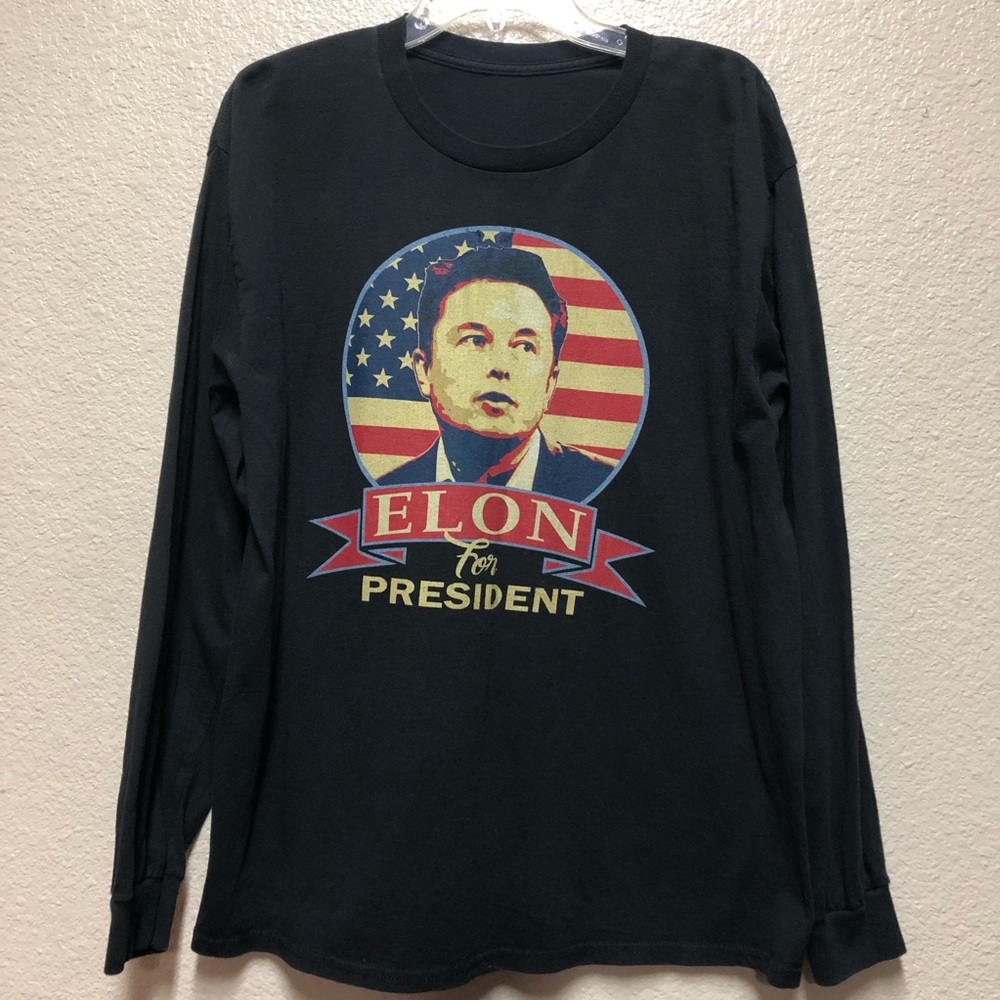 Men’s Iconic Elon Musk USA Cotton Black Long Sleeve Graphic Tee.Obama’s 2008